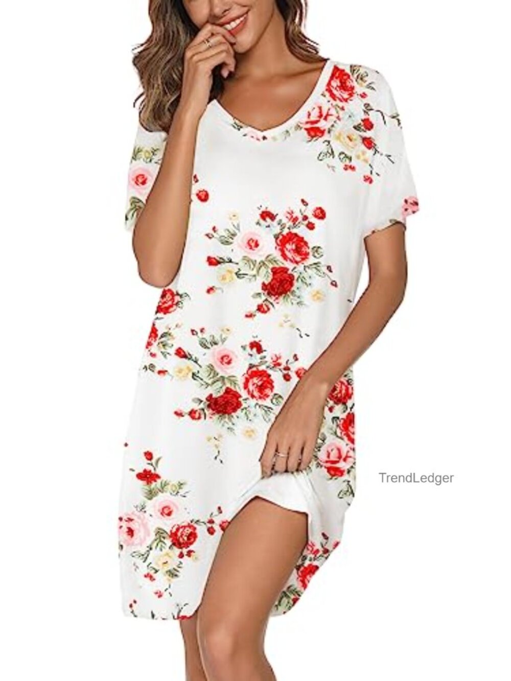 Women's Cotton Blend Nightgown Short Sleeve V-Neck Sleepshirt